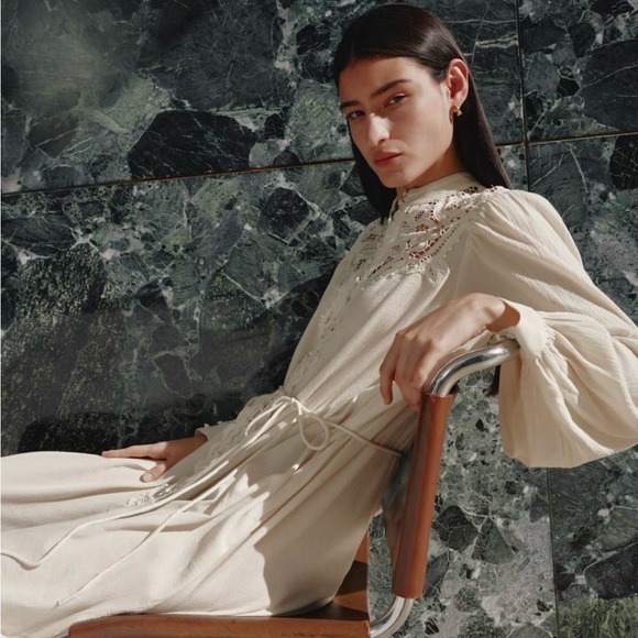 H&M 2026 Lace-Detail Long Cotton Dress W/Liner Cotton Dress (cream) XS NWT - Picture 3 of 6